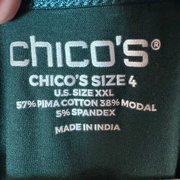 Chico’s pima Cotton long sleeve Tee shirt Hunter Green Normcore casual plus size - Picture 4 of 9